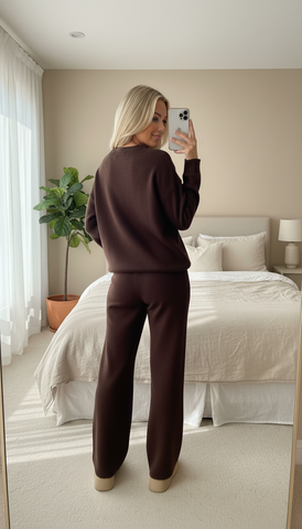 The Lounge Edit Knit Co-Ord Set – Brown