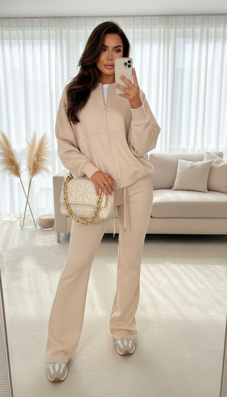 Luxe Lounge Bubble Co-Ord Set – Beige