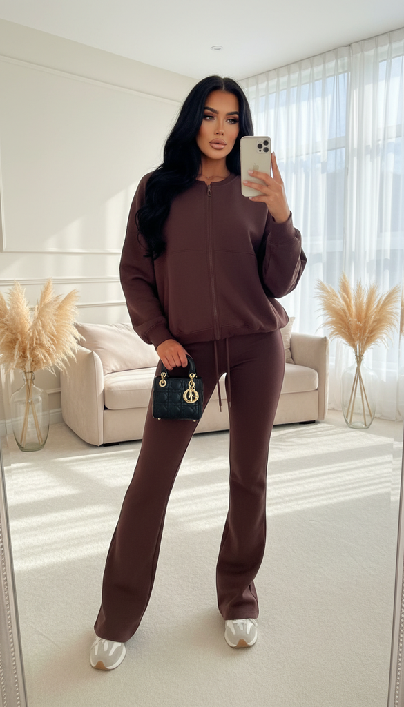 Luxe Lounge Bubble Co-Ord Set – Brown