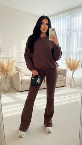 Luxe Lounge Bubble Co-Ord Set – Brown