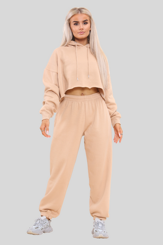 Raw Hem Cropped Hoodie & Jogger Fleece Co-ord