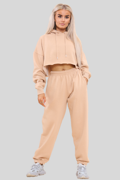 Raw Hem Cropped Hoodie & Jogger Fleece Co-ord