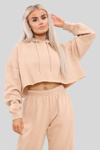 Raw Hem Cropped Hoodie & Jogger Fleece Co-ord