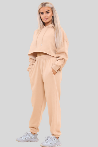 Raw Hem Cropped Hoodie & Jogger Fleece Co-ord