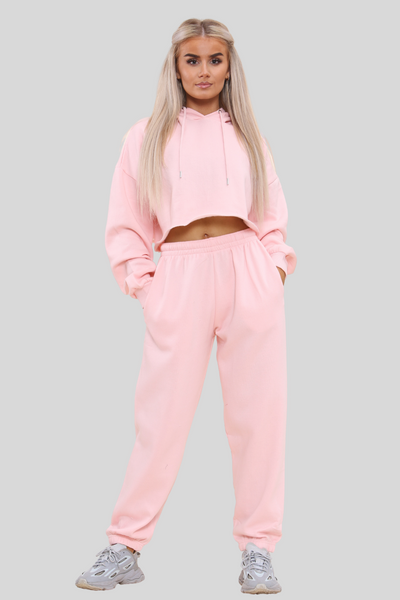 Raw Hem Cropped Hoodie & Jogger Fleece Co-ord