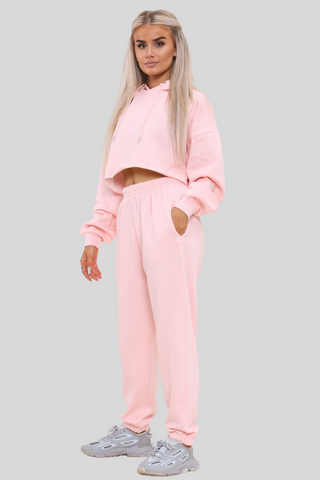 Raw Hem Cropped Hoodie & Jogger Fleece Co-ord