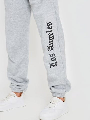 Los Angeles Cropped Hoodie & Jogger Fleece Co-ord In Grey