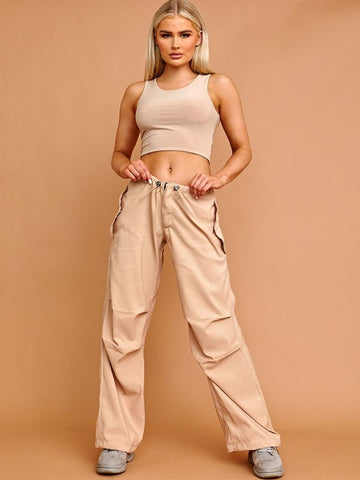Balloon Cargo Trousers With Toggle Detail In Stone