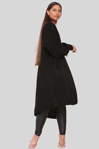 Black Baloon Sleeve Knitted Cardigan