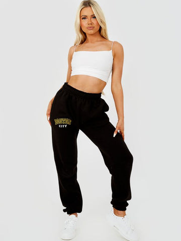 Boston Embroidered Fleece Joggers In Black