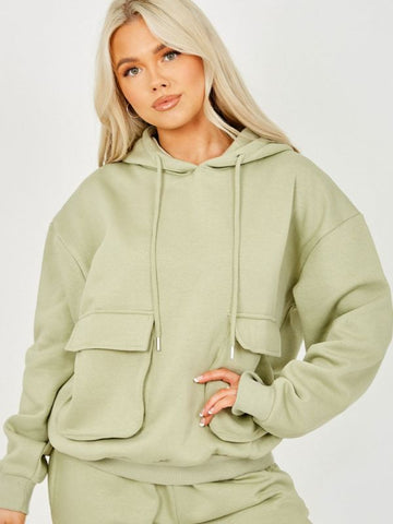 Utility Pocket Hooded Top & Trouser Fleece Co-ord In Green