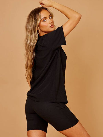 New Ribbed Oversized Top & Shorts Co-ord In Black