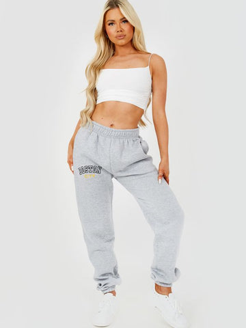 Boston Embroidered Fleece Joggers In Grey