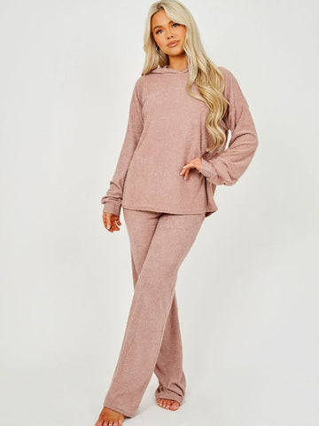 Towelling Hooded Top & Trouser Co-ord In Rose