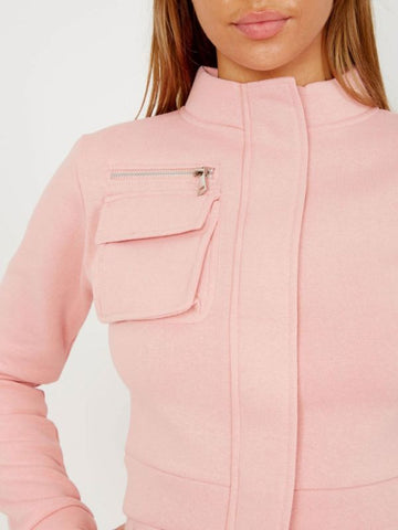 Utility Pocket Zipped Fleece Tracksuit In Pink