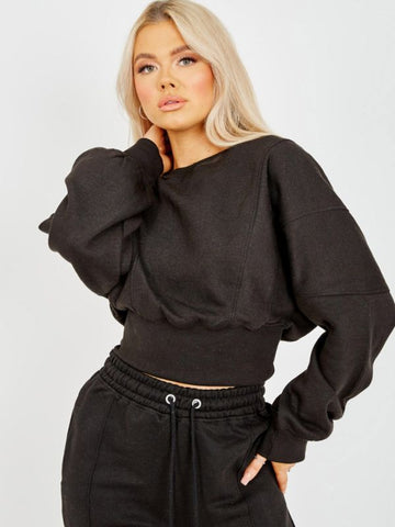 Oversized Seam Detail Fleece Co-ord In Black