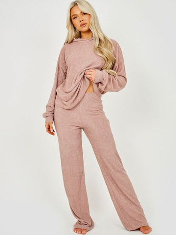 Towelling Hooded Top & Trouser Co-ord In Rose