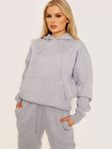 Oversized Hoodie & Jogger Fleeced Co-ord In Grey