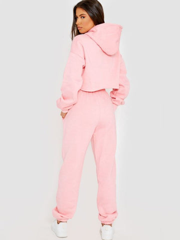 Los Angeles Cropped Hoodie & Jogger Fleece Co-ord In Pink