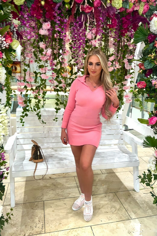 Amie Pink Knit Jumper Dress