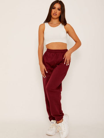 Oversized Fleece Joggers In Wine