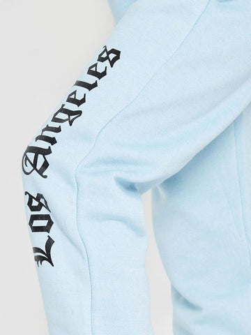 Los Angeles Cropped Hoodie & Jogger Fleece Co-ord In Blue