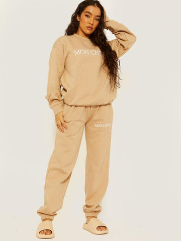 Mon Cherie Embroidered Fleece Co-ord Stone