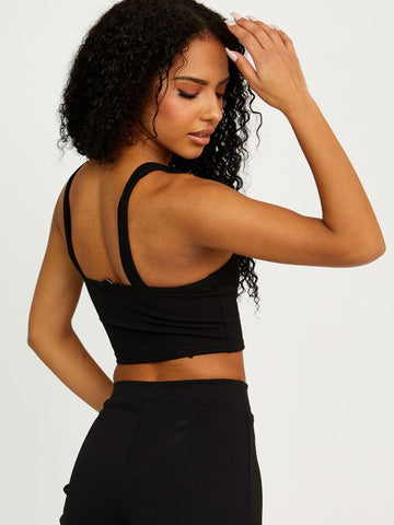 Chain Detail Crop Top & Trouser Co-ord In Black