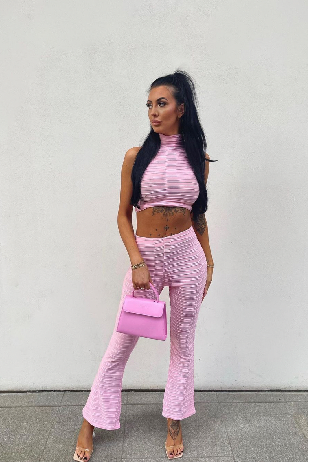 Pleated Jersey Crop Top & Flared Trouser Co-ord