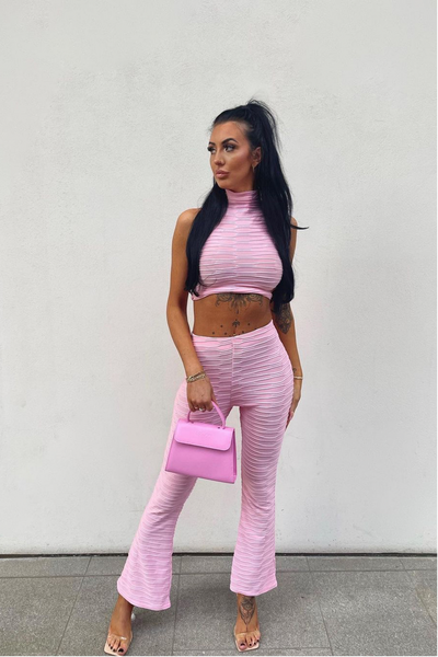 Pleated Jersey Crop Top & Flared Trouser Co-ord