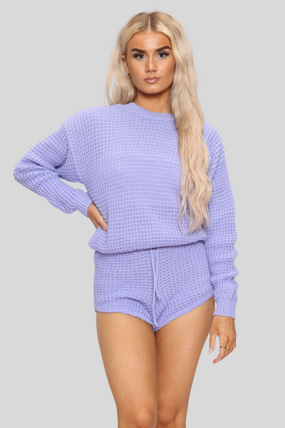 Lilac Knitted Short Lounge Set