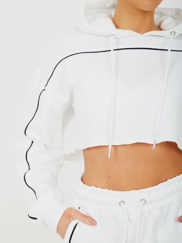 Piping Detail Cropped Hoodie & Jogger Co-ord In White