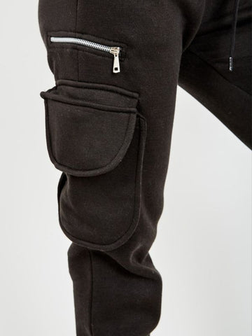 Fleeced Cropped Hoodie & Jogger Co-ord In Black