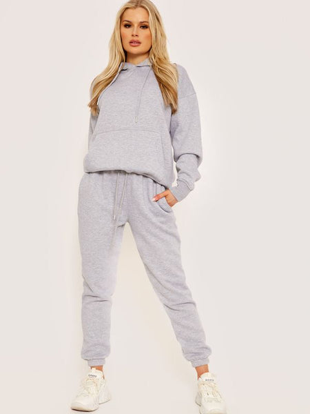 Oversized Hoodie & Jogger Fleeced Co-ord In Grey