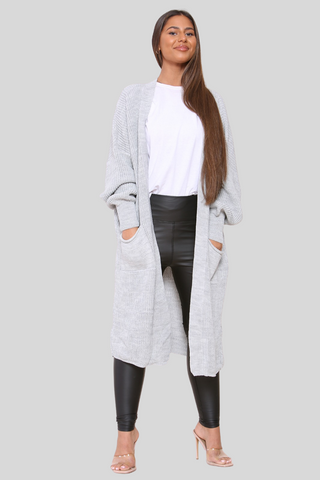 Grey Baloon Sleeve Knitted Cardigan