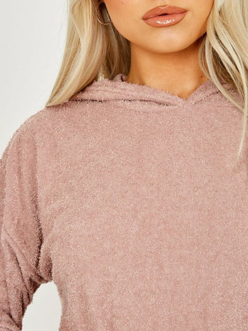 Towelling Hooded Top & Trouser Co-ord In Rose