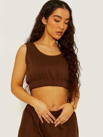 Fleeced Crop Top & Cargo Jogger Co-ord In Brown