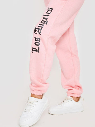 Los Angeles Cropped Hoodie & Jogger Fleece Co-ord In Pink