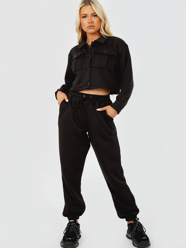 Utility Button Top & Jogger Co-ord In Black
