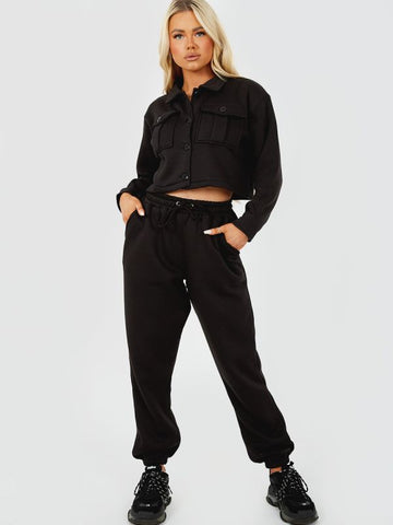 Utility Button Top & Jogger Co-ord In Black