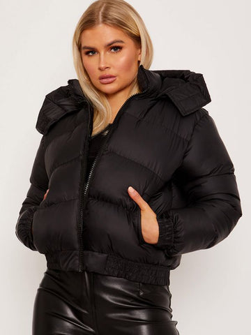 Hooded Padded Puffer Jacket In Black