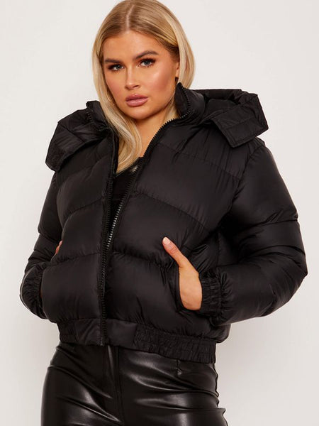 Hooded Padded Puffer Jacket In Black