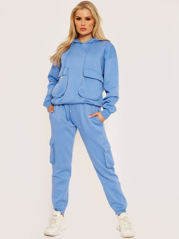 Utility Pocket Hooded Top & Trouser Fleece Co-ord In Blue