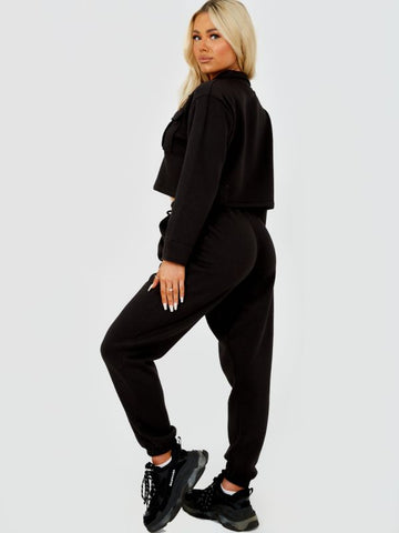 Utility Button Top & Jogger Co-ord In Black