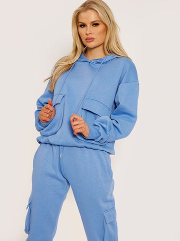 Utility Pocket Hooded Top & Trouser Fleece Co-ord In Blue