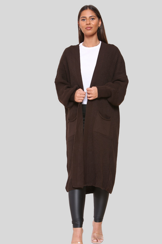 Brown Baloon Sleeve Knitted Cardigan