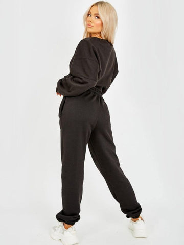 Oversized Seam Detail Fleece Co-ord In Black