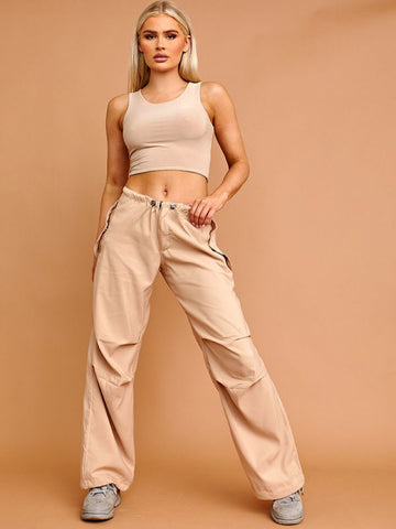Balloon Cargo Trousers With Toggle Detail In Stone