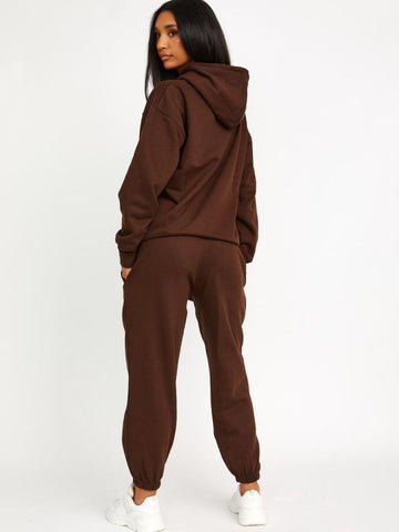 Embroidered California Hooded Fleece Co-ord In Chocolate