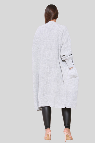 Grey Baloon Sleeve Knitted Cardigan